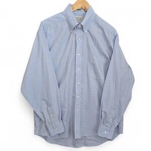 Eagle Shirtmakers Dress Shirt Mens 17 34/35 Button Down Regular Fit Blue Plaid